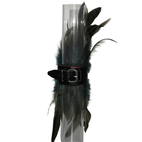 SiaLinda: 2er Set Federarmband Zaha blau grau, mit Federn und schwarzem Leder, einstellbar