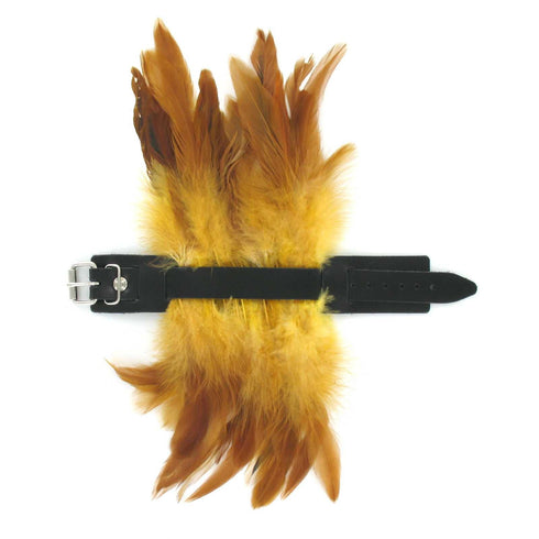 SiaLinda: 2er Set Federarmband Zaha gelb braun, mit Federn und schwarzem Leder, einstellbar - SiaLinda.com