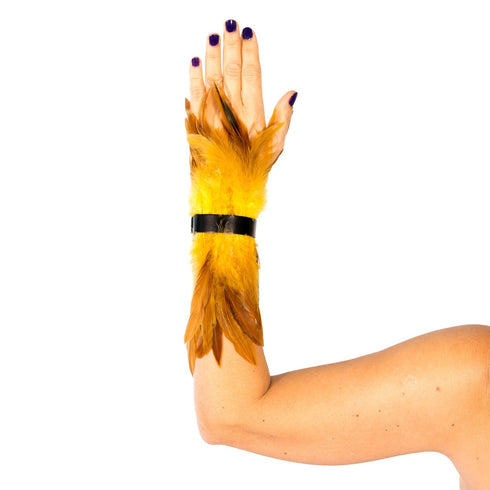 SiaLinda: 2er Set Federarmband Zaha gelb braun, mit Federn und schwarzem Leder, einstellbar - SiaLinda.com