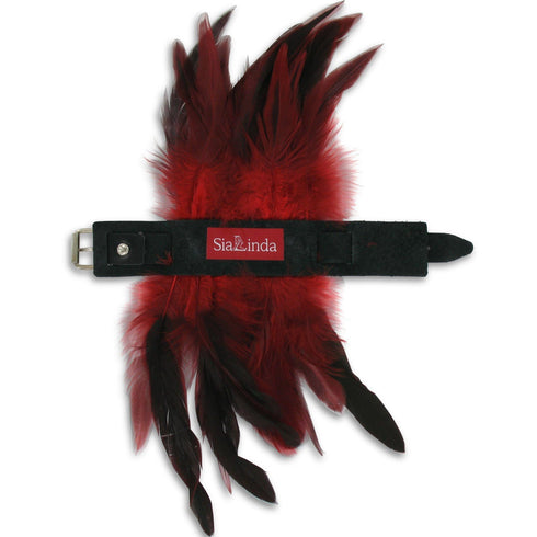 SiaLinda: 2er Set Federarmband Zaha rot, mit Federn und schwarzem Leder, einstellbar