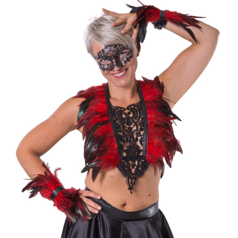 SiaLinda: 2er Set Federarmband Zaha rot, mit Federn und schwarzem Leder, einstellbar - SiaLinda.com