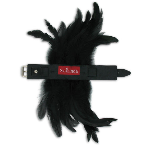 SiaLinda: 2er Set Federarmband Zaha schwarz, mit Federn und schwarzem Leder, einstellbar - SiaLinda.com