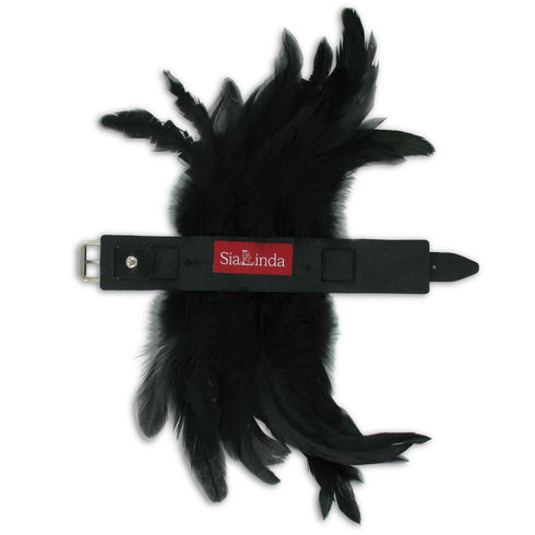SiaLinda: 2er Set Federarmband Zaha schwarz, mit Federn und schwarzem Leder, einstellbar