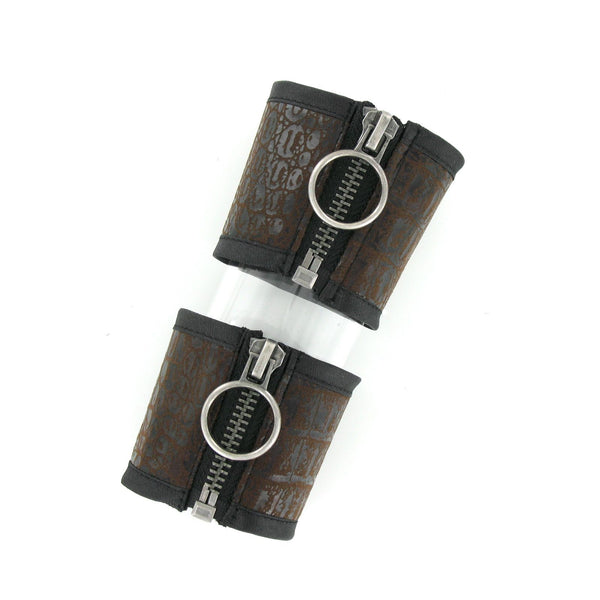 SiaLinda: Armband Set Kroko, Manschette, Kunstleder, Reißverschluss, braun