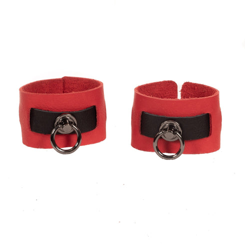 SiaLinda: Armbänder Fußfesseln Serie Soft BDSM Leder rot - schwarz | Bondage Armfesseln - SiaLinda.com