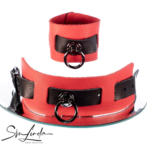 SiaLinda: Armbänder Fußfesseln Serie Soft BDSM Leder rot - schwarz | Bondage Armfesseln - SiaLinda.com
