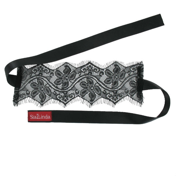 SiaLinda: Augenbinde / Halsband Valerie, schwarz, Spitze, Satin, verführerisch - SiaLinda.com