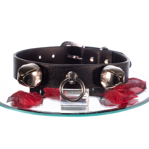 SiaLinda BDSM Halsband Glocke mit oder ohne O-Ring, Rindersoftleder 25mm, Edelstahl - SiaLinda.com