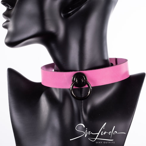 SiaLinda: BDSM Halsband Premium Vacchetta Leder aus Italien pink, mit oder ohne Ring, Geschenkverpackung - SiaLinda.com