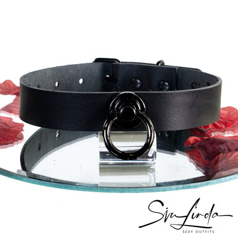 SiaLinda: BDSM Halsband Premium Vacchetta Leder aus Italien: rot, blau, grün oder schwarz, mit oder ohne Ring, Geschenkverpackung - SiaLinda.com