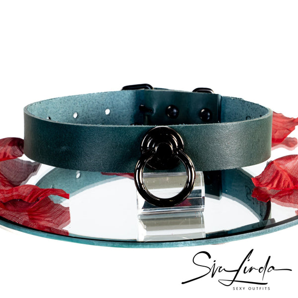 SiaLinda: BDSM Halsband Premium Vacchetta Leder aus Italien: rot, blau, grün oder schwarz, mit oder ohne Ring, Geschenkverpackung - SiaLinda.com