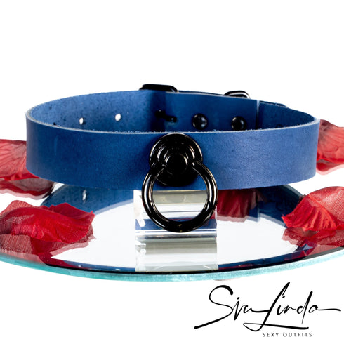 SiaLinda: BDSM Halsband Premium Vacchetta Leder aus Italien: rot, blau, grün oder schwarz, mit oder ohne Ring, Geschenkverpackung - SiaLinda.com