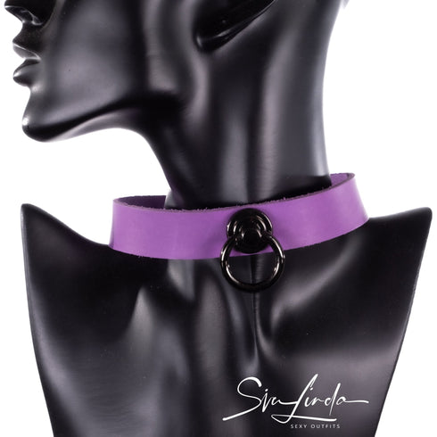 SiaLinda: BDSM Halsband Premium Vacchetta Leder aus Italien violett purple, mit oder ohne Ring, Geschenkverpackung - SiaLinda.com