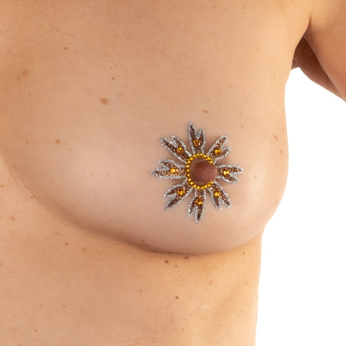 SiaLinda: Brust- und Körpertattoo Margie, selbstklebend, 2er Set, rotgold silber, Blumenmuster - SiaLinda.com