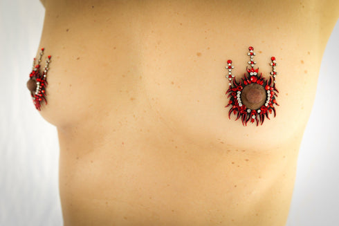 SiaLinda: Brust- und Körpertattoo Mellit, selbstklebend, 2er Set, schwarz rot, Feuermuster.