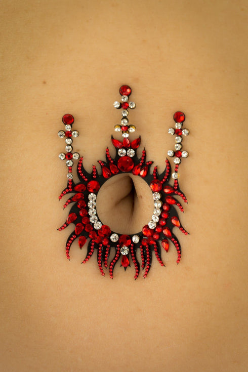 SiaLinda: Brust- und Körpertattoo Mellit, selbstklebend, 2er Set, schwarz rot, Feuermuster.