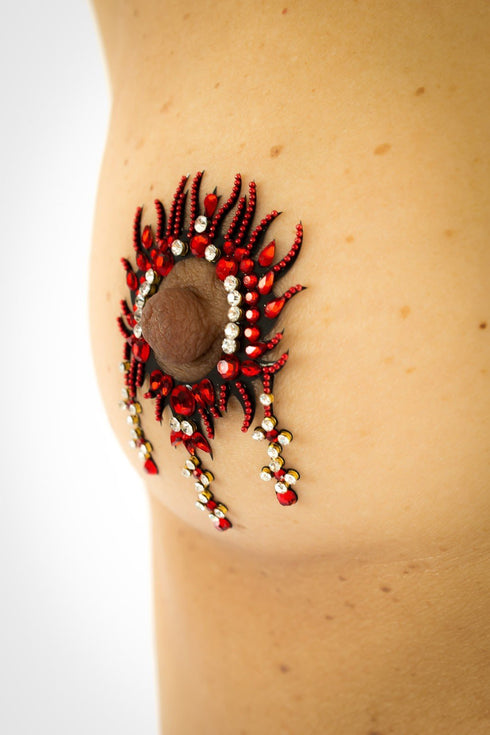 SiaLinda: Brust- und Körpertattoo Mellit, selbstklebend, 2er Set, schwarz rot, Feuermuster.