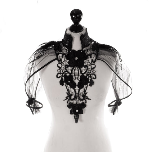 SiaLinda: Brustschmuck Naomi, schwarz mit Spitze und Tüll, Federn und Kristall - SiaLinda.com