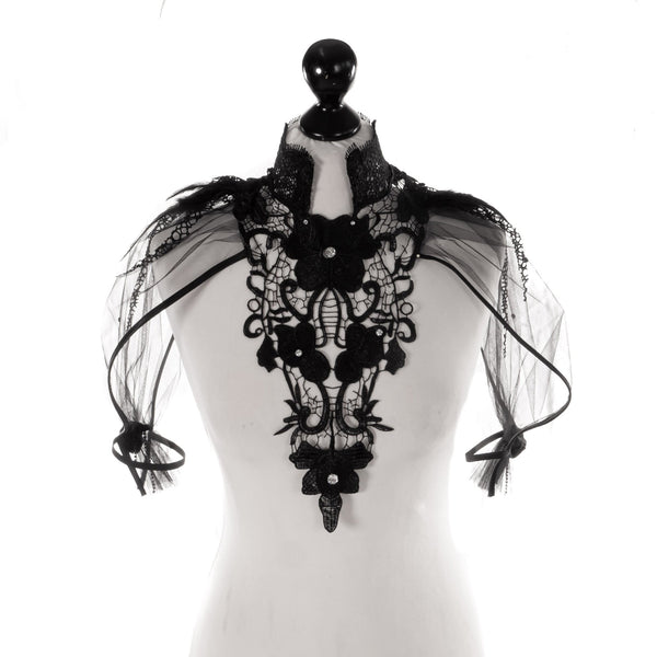 SiaLinda: Brustschmuck Naomi, schwarz mit Spitze und Tüll, Federn und Kristall - SiaLinda.com