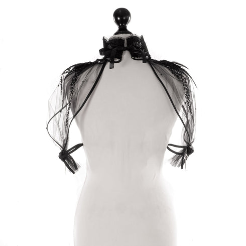 SiaLinda: Brustschmuck Naomi, schwarz mit Spitze und Tüll, Federn und Kristall - SiaLinda.com