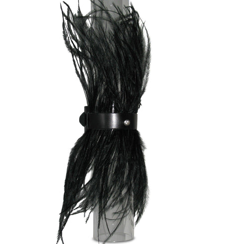 SiaLinda: Federarmband Mayra, mit schwarzen Marabu Federn, schwarzes Leder, einstellbar