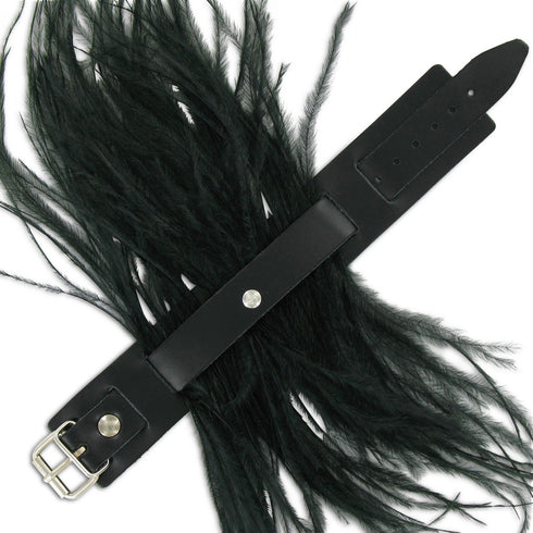 SiaLinda: Federarmband Mayra, mit schwarzen Marabu Federn, schwarzes Leder, einstellbar