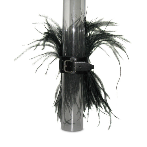SiaLinda: Federarmband Mayra, mit schwarzen Marabu Federn, schwarzes Leder, einstellbar