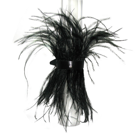 SiaLinda: Federarmband Mayra, mit schwarzen Marabu Federn, schwarzes Leder, einstellbar