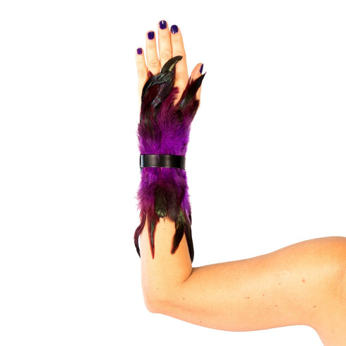 SiaLinda: Federarmband Zaha aubergine lila, mit Federn und schwarzem Leder, einstellbar - SiaLinda.com