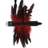 SiaLinda: Federarmband Zaha rot, mit Federn und schwarzem Leder, einstellbar - SiaLinda.com