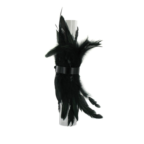 SiaLinda: Federarmband Zaha schwarz, mit Federn und schwarzem Leder, einstellbar - SiaLinda.com