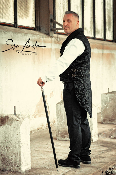 SiaLinda for Men: Frack Weste Gorm, Jacquard, Samt, breiter Kragen, schwarz - SiaLinda.com