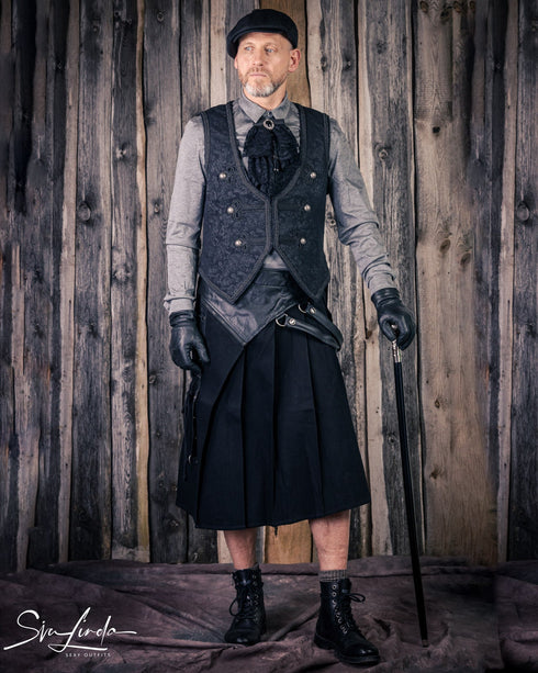 SiaLinda for Men: Herrenrock Blaengur, Kilt Stil, asymetrisch, Baumwolle, schwarz - SiaLinda.com