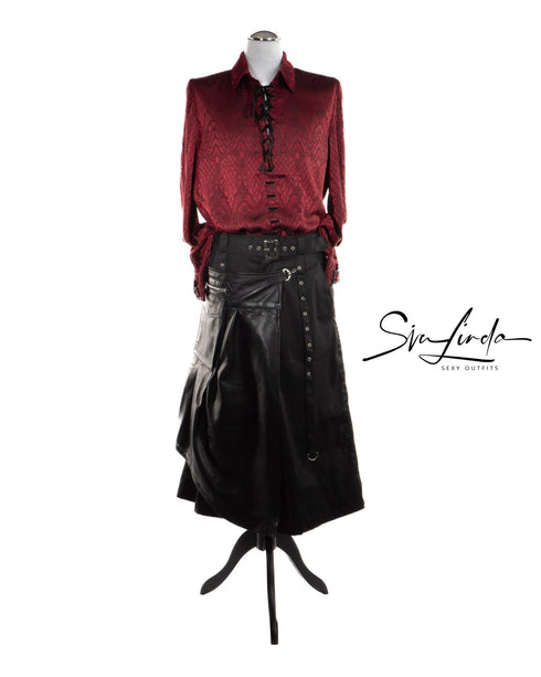 SiaLinda for Men: Herrenrock Erlendur, Kilt Stil, Baumwolle und Leder, schwarz - SiaLinda.com