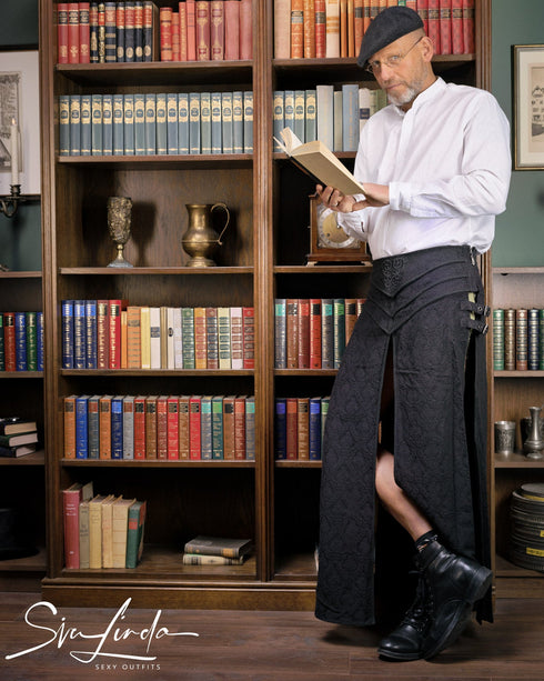 SiaLinda for Men: Herrenrock Ingvar, Kilt Stil, Baumwolle - Leinen, lang, schwarz - SiaLinda.com