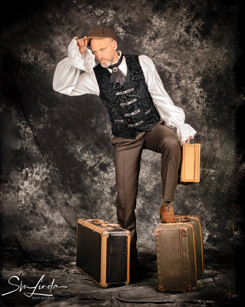 SiaLinda for Men: Herrenweste Rasmus, Samt Brokat, schwarz - SiaLinda.com