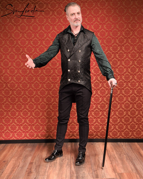 SiaLinda for Men: Langweste Aki - Gentleman Frack Weste in Brokat Schwarz - SiaLinda.com