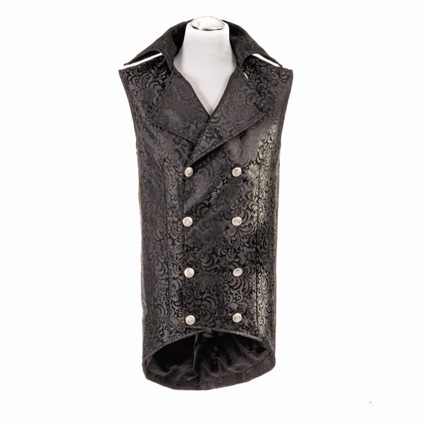 SiaLinda for Men: Langweste Aki, Jacquard, Frack Weste, Brokat schwarz - SiaLinda.com