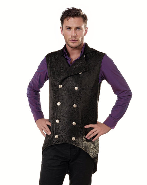 SiaLinda for Men: Langweste Aki, Jacquard, Frack Weste, Brokat schwarz - SiaLinda.com