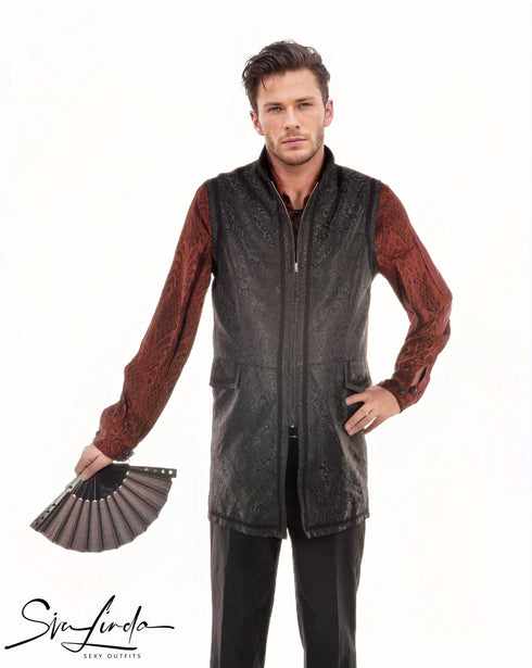 SiaLinda for Men: Langweste Halvar, Weste Brokat, Schwarz | Gentleman Look - SiaLinda.com