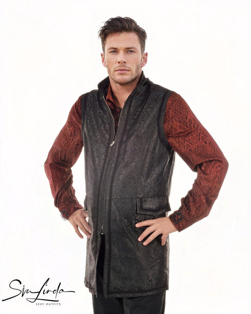 SiaLinda for Men: Langweste Halvar, Weste Brokat, Schwarz | Gentleman Look - SiaLinda.com