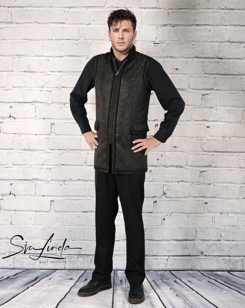 SiaLinda for Men: Langweste Halvar, Weste Brokat, Schwarz | Gentleman Look - SiaLinda.com