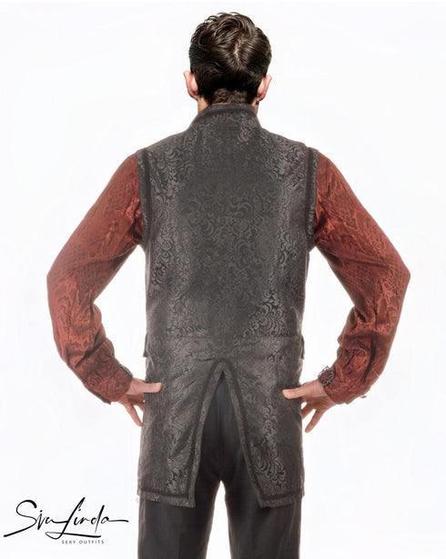 SiaLinda for Men: Langweste Halvar, Weste Brokat, Schwarz | Gentleman Look - SiaLinda.com