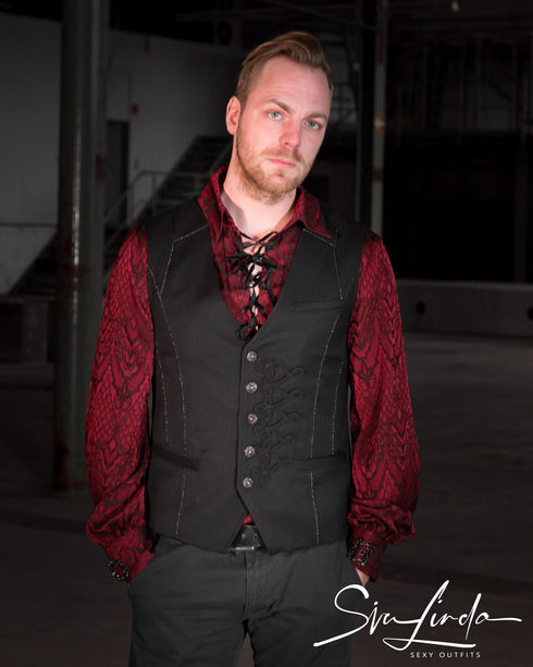 SiaLinda for Men: Rikard, gothisches Jacquardhemd rot - SiaLinda.com