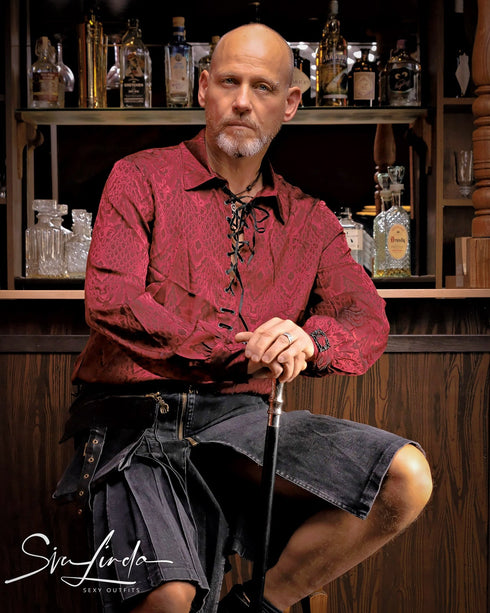 SiaLinda for Men: Rikard, gothisches Jacquardhemd rot - SiaLinda.com