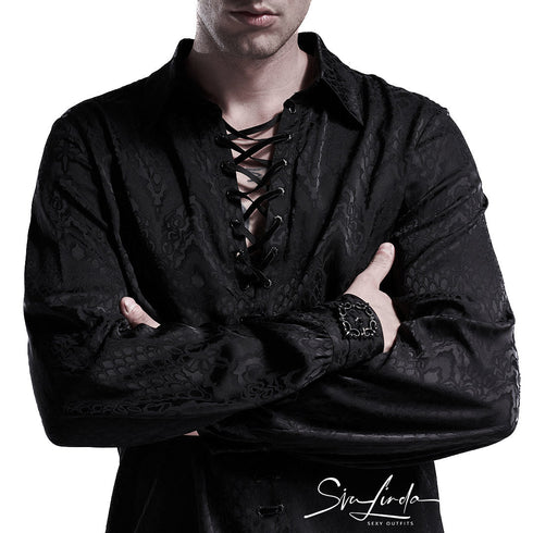 SiaLinda for Men: Rikard, gothisches Jacquardhemd schwarz - SiaLinda.com