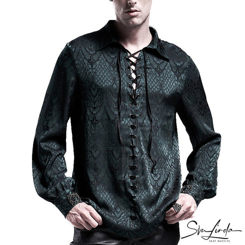 SiaLinda for Men: Rikard, gothisches Jacquardhemd smaragd grün - SiaLinda.com
