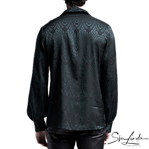 SiaLinda for Men: Rikard, gothisches Jacquardhemd smaragd grün - SiaLinda.com