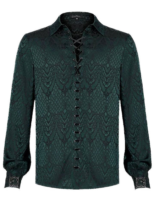 SiaLinda for Men: Rikard, gothisches Jacquardhemd smaragd grün - SiaLinda.com