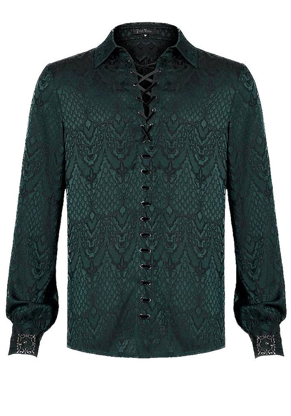 SiaLinda for Men: Rikard, gothisches Jacquardhemd smaragd grün - SiaLinda.com